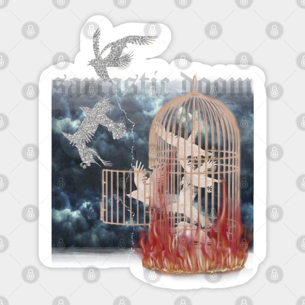 Sarcastic doom Bird Cage Burning sadness freedom Sticker by thedoomseed